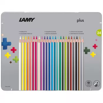 LAMY Dreikant plus Coloured Pencils, 24 Assorted Colours, Ergonomic Triangular Shape, Matte Finish, Metal Tin 1222010