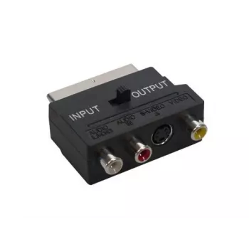 GoodConnections Alcasa 5525-3CU SCART till 3x RCA + S-Video-adapter med riktningsomkopplare, svart