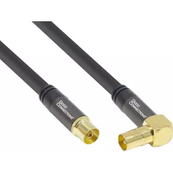 GoodConnections SAT-antennkabel SmartFLEX, vinklad IEC/koax-kontakt till uttag, förgylld, fyrdubbelt skärmad, 120 dB, svart, 10 m (GC-M2077)