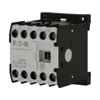 Eaton DILEM12-10 minikontaktor, 3-polig, 12 A, 230 V 50 Hz / 240 V 60 Hz spole, 1 NO hjälpkontakt, IP20, svart/vit 127075