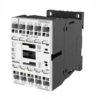EATON DILM12-199244 3-polig effektkontaktor, 12 A, 230 V 50 Hz / 240 V 60 Hz spole, 1 NO hjälpkontakt, skruvklämmor