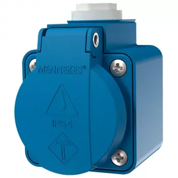 MENNEKES 10119 väggmonterat SCHUKO-uttag, 16 A, 230 V, 2P+PE, IP44, blå, med lock