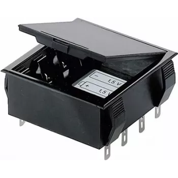 Bopla batterihållare för 4 AA (Mignon) celler med 9V-block lödanslutning, 65 x 65 x 21,5 mm, svart 46600000