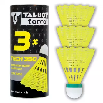 TALBOT torro badmintonfjäderboll Tech 350, långsam, gul/grön, hållbar nylonfjäderboll för fritid och träning - 1 st (479115)