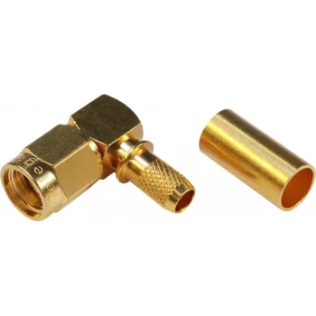 TELEGÄRTNER SMA Reverse Plug-kontakt, vinklad, 50 ohm, crimp/lödning, förgylld, J01150R0031