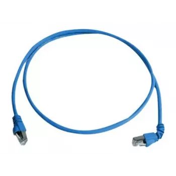 Telegärtner S/FTP Cat 6A-patchkabel, PiMF, 1,0 m, blå, en vinklad RJ45, LSZH, 10 Gbps L00000A0198