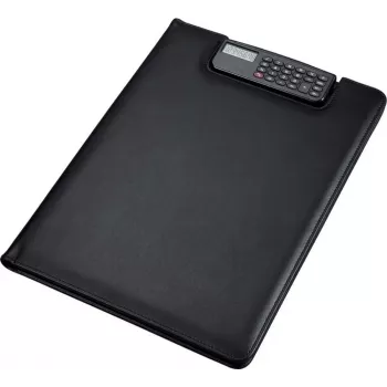 JÜSCHA Alassio Writing Portfolio BRESCIA, A4, Artificial Leather, Black, Clamping Mechanism with Integrated Calculator 31500