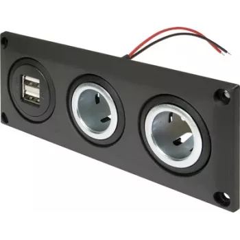 ProCar 67326500 inbyggnadsuttag 12V/24V med USB-laddport, DIN/ISO 4165, 16A/8A, 5V/2.1A, svart