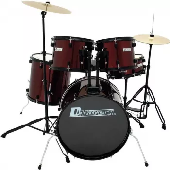Dimavery DS-200 trumset vinrött inkl. bastrumpedal och cymbal