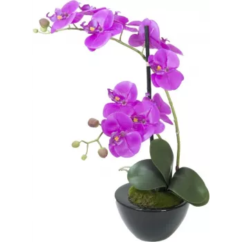 EUROPALMS Konstgjord orkidéarrangemang 4, vit Phalaenopsis i keramikkruka, 60 cm 82530349