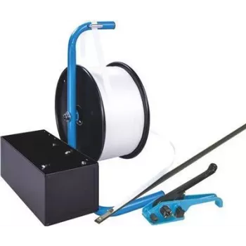 Banholzer & Wenz polyesterbandningsset, mobil dispenser, 19 mm x 600 m, med 1000 trådlås 17066