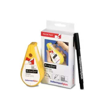HellermannTyton RiteOn startpaket med förfyllda dispenser, 600 självlaminerande etiketter, vit, 19 x 38 mm, inklusive röd markör 550-14010