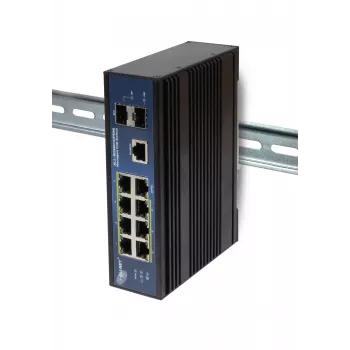 ALLNET ALL-SGI8010PDM industriell managed Layer2+ 10-portars Gigabit PoE-switch, 7x PoE+ 2x SFP 1x PD, fläktlös IP40
