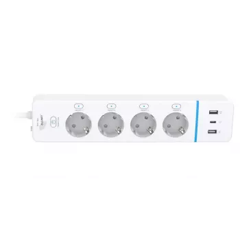 ALLNET ESP32 WiFi smart förgreningsdosa ALL3079-4, 4 AC-uttag, 2x USB-A & 1x USB-C, energimätning