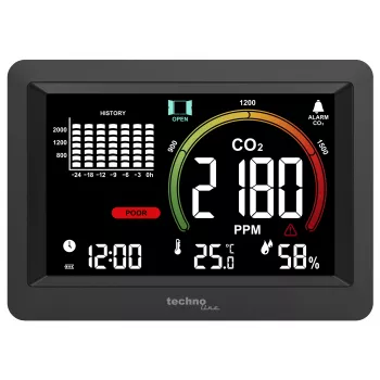 Technoline WL1028 CO2-monitor luftkvalitetsmonitor med larm svart