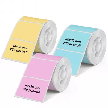 Olympia 6323 universella direktermoetiketter, 40 x 30 mm, papper, flerfärgad (rosa, blå, gul), 3 rullar