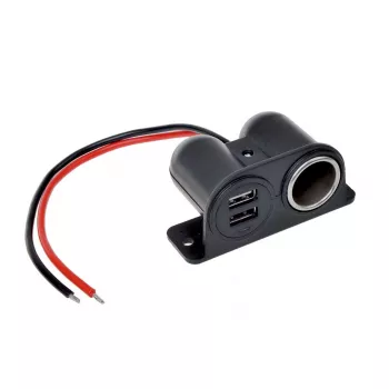 IWH 12/24V biluttag med 2 USB-portar, 4,2A total uteffekt (019010)