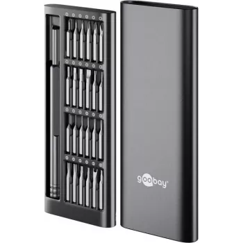 Goobay 77836 precisionsskruvmejsel-set 24 delar med magnetiskt bitshållare