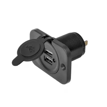 IWH USB dubbelt infälld uttag 12/24V 2,1A 2x USB-A svart 019006