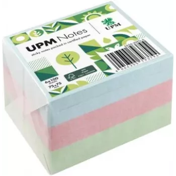 UPM Notes självhäftande lappar 5654-20PG-6 pastell 75x75 mm 100 blad assorterade 6 block