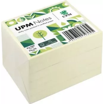 UPM Notes självhäftande lappar 5654-01PG-6, 75 x 75 mm, gul, 100 blad per block, 6 block