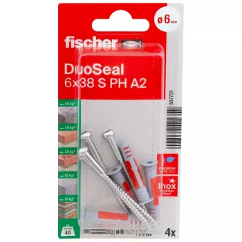 fischer DuoSeal 6 x 38 S PH TX A2 K NV plugg-set (4 st) 557731