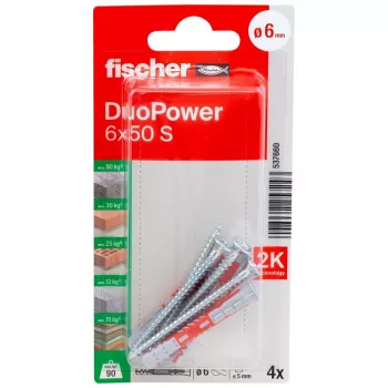 Fischer DuoPower 6 x 50 S K NV universalplugg med skruv, 1 set (537660)