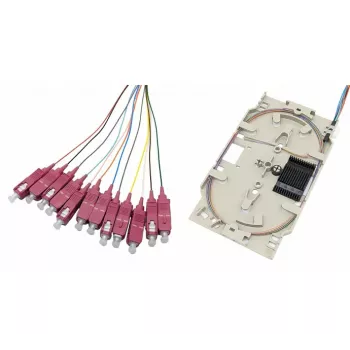 Tecline fiberoptisk skarvkassett med 12x OM4-pigtails, SC/UPC, 2,0 m, färgkodade, 12 st 20500026