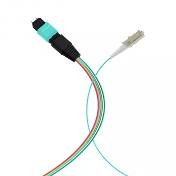 MPO-PLUS (M) till LC fanout-kabel OM3 12 fibrer typ B LSZH aqua 1 m MPOM12LCOM3-1