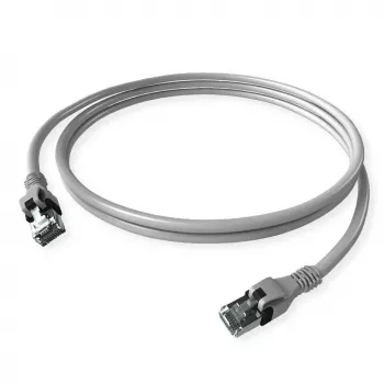 ZVK GmbH EasyLan PushPull Cat 6 STP patchkabel, RJ-45-kontakt till RJ-45-kontakt, 1 m, grå, gjuten böjskyddshylsa CPP1OACACA0010
