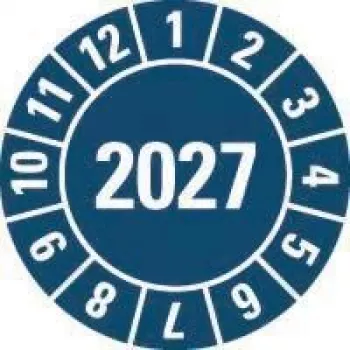 HEIN industriskyltar kontrollplakett 2027, blå, självhäftande folie, rund 20 mm, 500 per rulle 189463