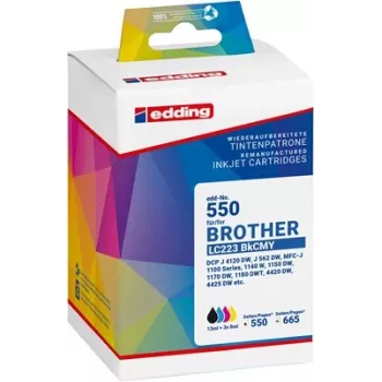 Edding 18-550-01 kompatibelt bläckpatron-set för Brother LC-223BK/C/M/Y (svart, cyan, magenta, gul, 4-pack)