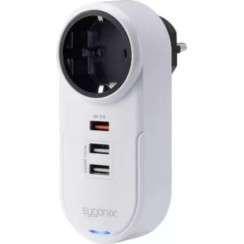 Sygonix SY-4512994 Schuko-mellanstick med 2 USB-laddningsportar, vit