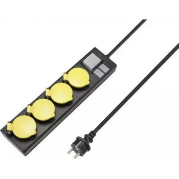SYGONIX RF-4737806 Grenuttag med strömbrytare, 6 Schuko-uttag, 1,5 m kabel, svart/gul