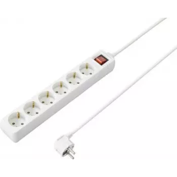 SYGONIX SY-4891004 4-vägs grenuttag med strömbrytare, vit, 1,5 m kabel, Schuko