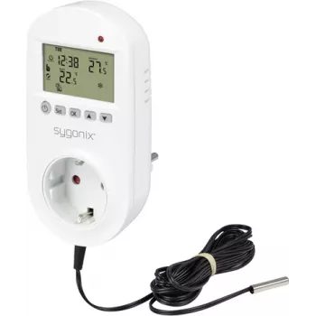 Sygonix universell termostatplugg med veckoprogram, 1 till 70 °C, 3680 W, Schuko (SY-5372566)