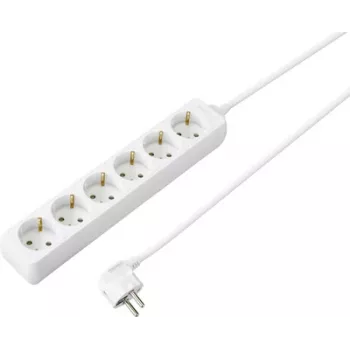 Sygonix SY-4891000 6-fack Schuko-grenuttag vit 1,5 m kabel med strömbrytare och barnsäkring