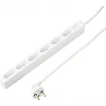 Sygonix SY-5775150 6-fack grenuttag med Eurokontakt, vit, 1,5m kabel