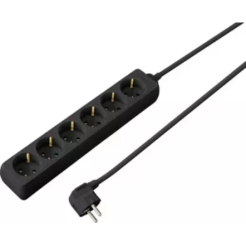 Sygonix SY-4890996 3-fack Schuko-uttagslist med belyst strömbrytare, 1,5 m kabel, svart
