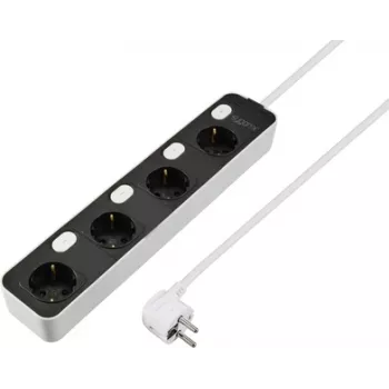 Sygonix SY-6118236 4-fack uttagslist med belyst strömbrytare, Schuko, 1,5 m kabel, svart