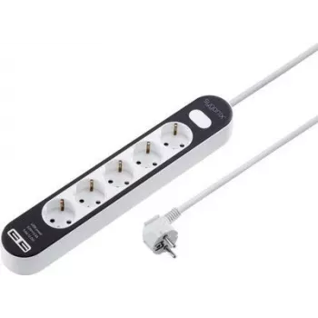 Sygonix SY-4538276 5-vägs grenuttag med belyst strömbrytare, 1,5 m kabel, vit/svart