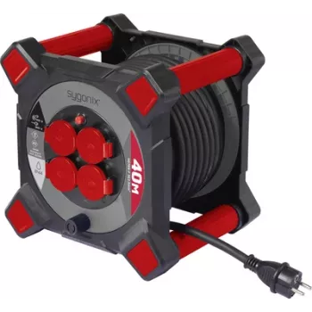 Sygonix SY-10236126 kabelvinda 25m H05VV-F 3G1.5 4 Schuko-uttag termoskydd svart
