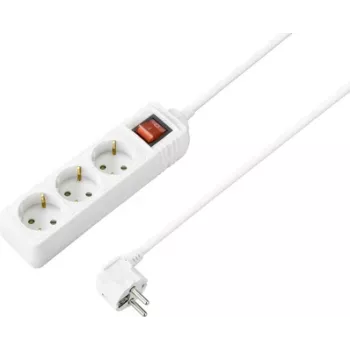 Sygonix SY-7042484 3-vägs grenuttag med belyst strömbrytare, vit, 1,5 m kabel, Schuko, 16A, 3680W
