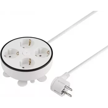 Sygonix SY-5806892 kabelvinda 1,5 m vit 4-faldig Schuko 3680 W med huvudbrytare