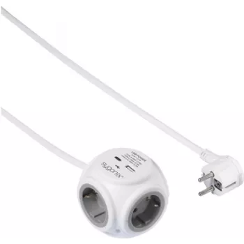 Sygonix SY-5827192 3-vägs uttagsdosa med 1,4 m kabel, vit/grå, 16 A, 3680 W