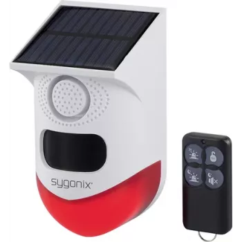 Sygonix mini-larmsystem vit röd med LED PIR-rörelsedetektor och fjärrkontroll (SY-6515320)
