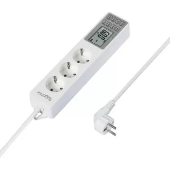 Sygonix SY-4675078 grenuttag med digitaltimer, 3 Schuko-uttag, 1,5 m kabel, vit