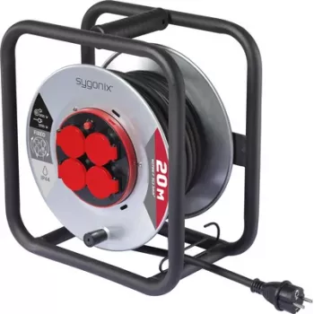Sygonix SY-10236117 kabelvinda svart Schuko-kontakt 25m 4 uttag