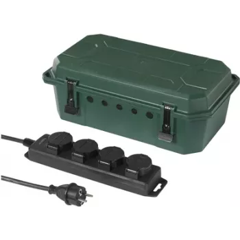 Sygonix SY-5598168 4-vägs grenuttag, sidenmatt grön/svart, förhöjt beröringsskydd, 16 A, 3680 W, 230 V, Schuko