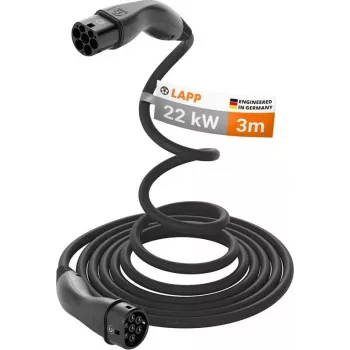 LAPP MOBILITY självupprullande EV-laddkabel typ 2, 22 kW, 3 m, svart (75749)